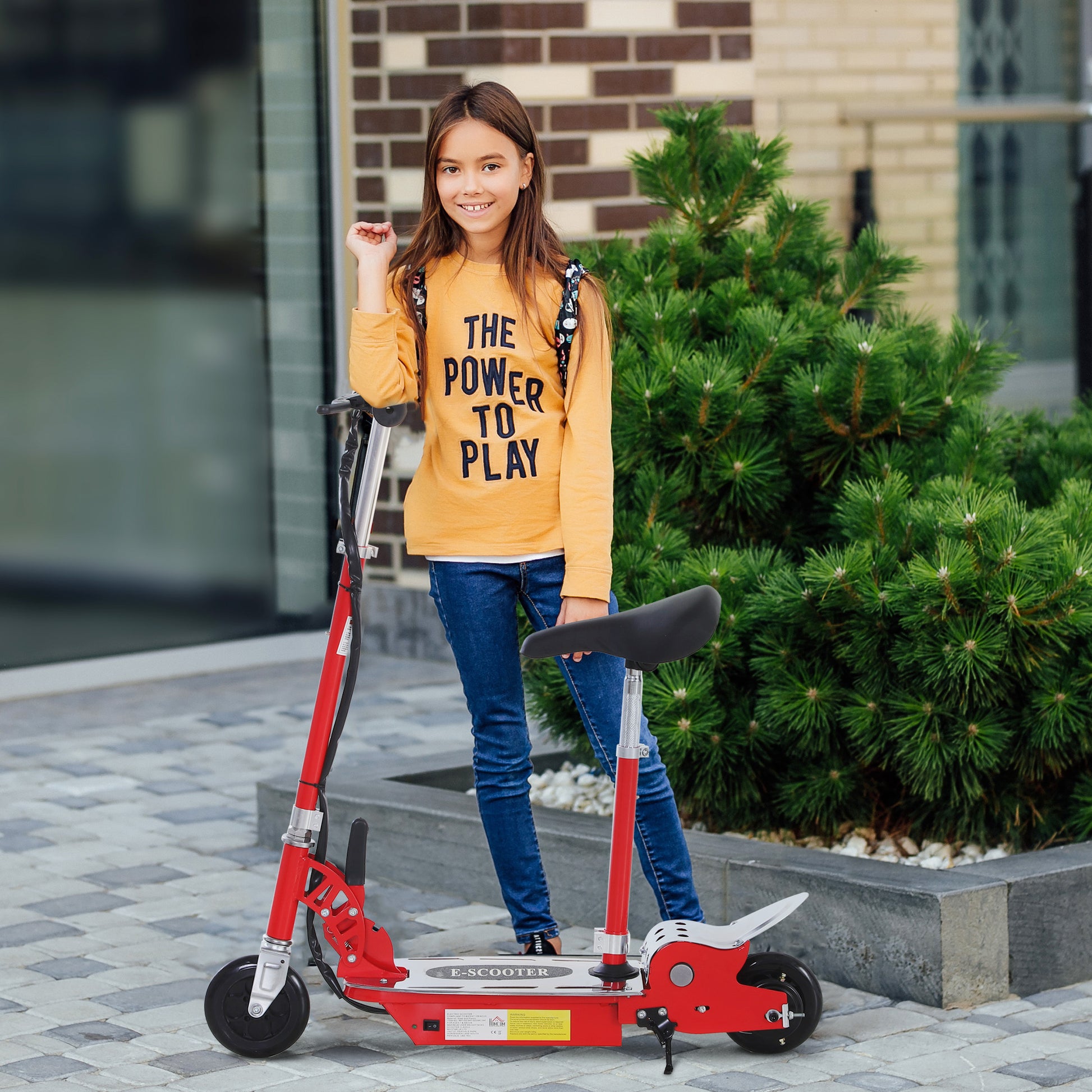 HOMCOM 120W Teens Foldable Kids Powered Scooters 24V Rechargeable Battery Adjustable Ride on Outdoor Toy in Red-8