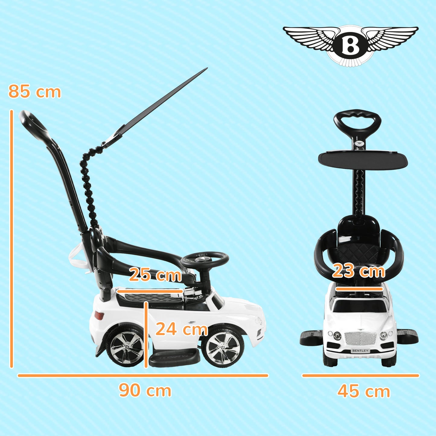 AIYAPLAY Bentley Bentayga Licensed 3-in-1 Baby Push Car,  Ride on Car Sliding Car with Canopy, Horn Music in White-1