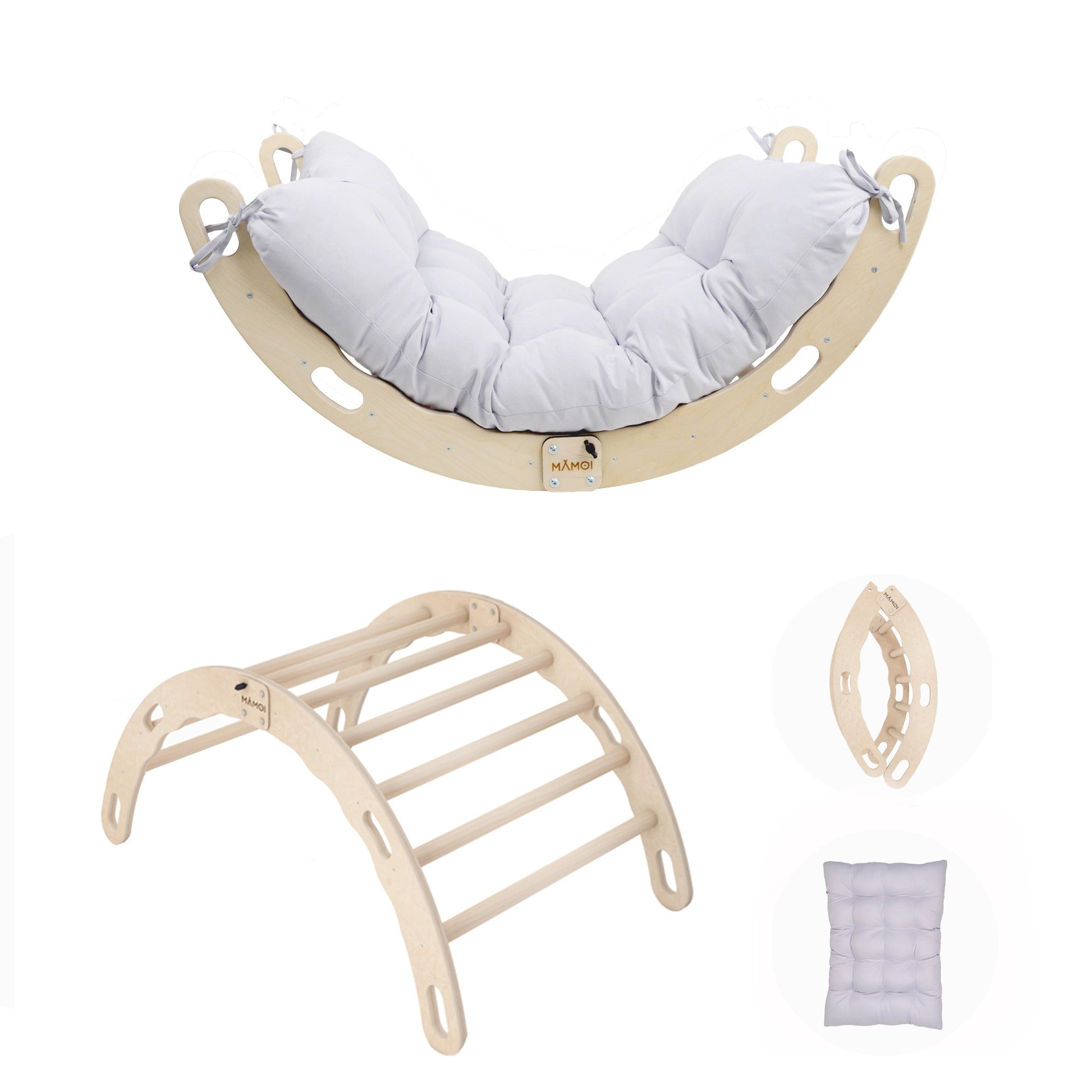 MAMOI® Toddler climbing frame indoor with cushion, Cushion for indoor climbing frame for toddlers, Baby kids climbing dome, Wooden climbing triangle for children from 1/2/3 years-0