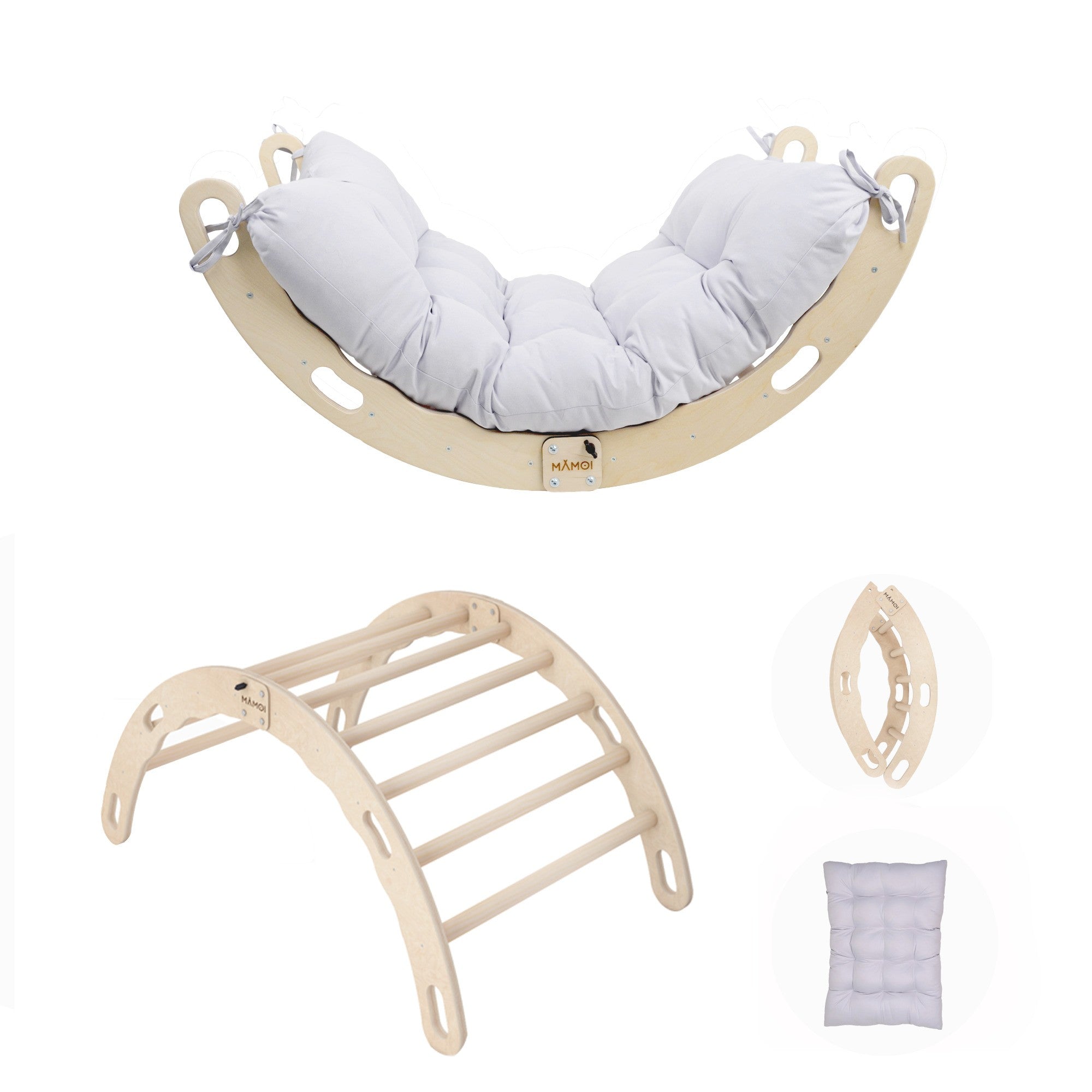 MAMOI® Toddler climbing frame indoor with cushion, Cushion for indoor climbing frame for toddlers, Baby kids climbing dome, Wooden climbing triangle for children from 1/2/3 years-0