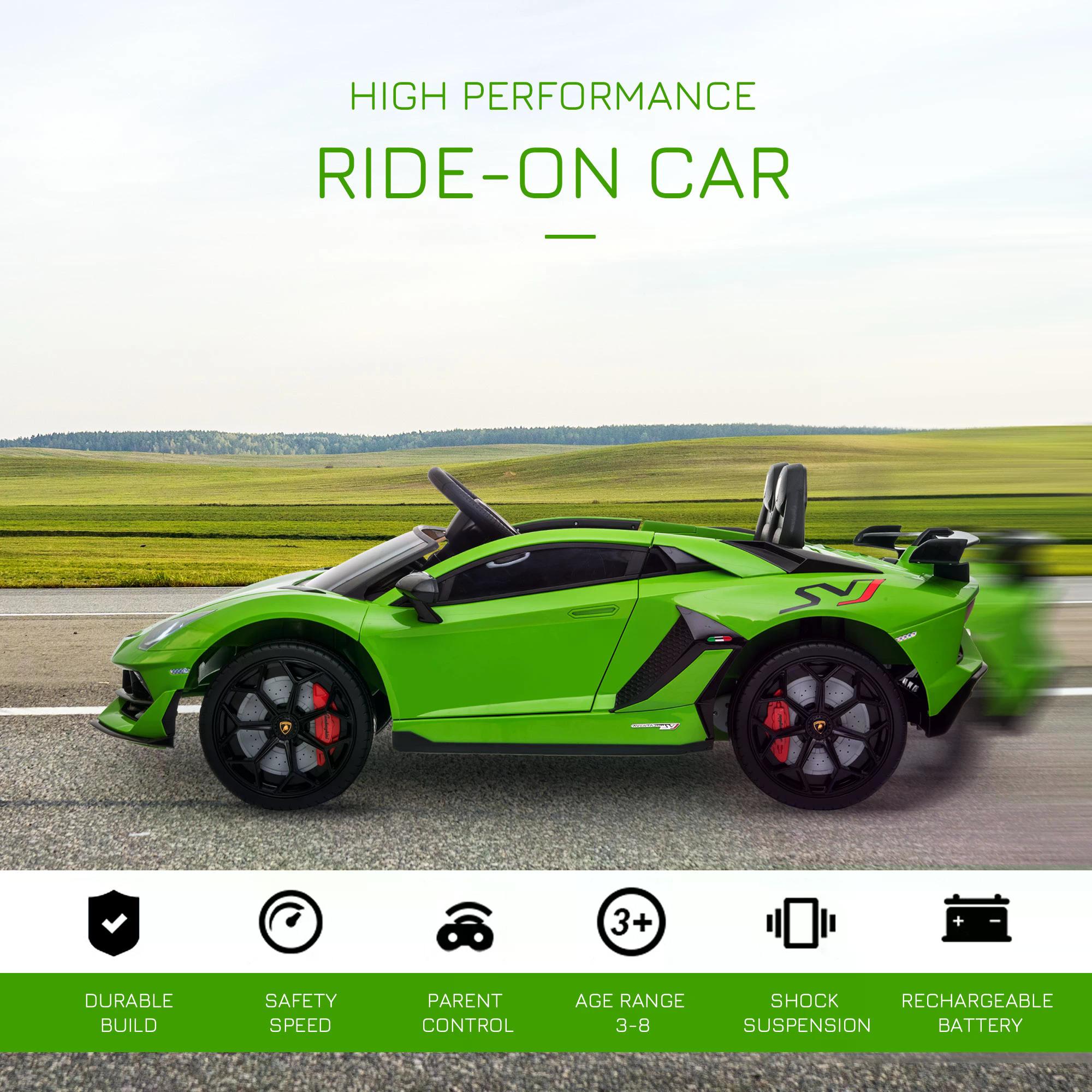 HOMCOM Compatible 12V Battery-powered Kids Electric Ride On Car Lamborghini Aventador Sports Racing Car Toy with Parental Remote Control Music Green-2