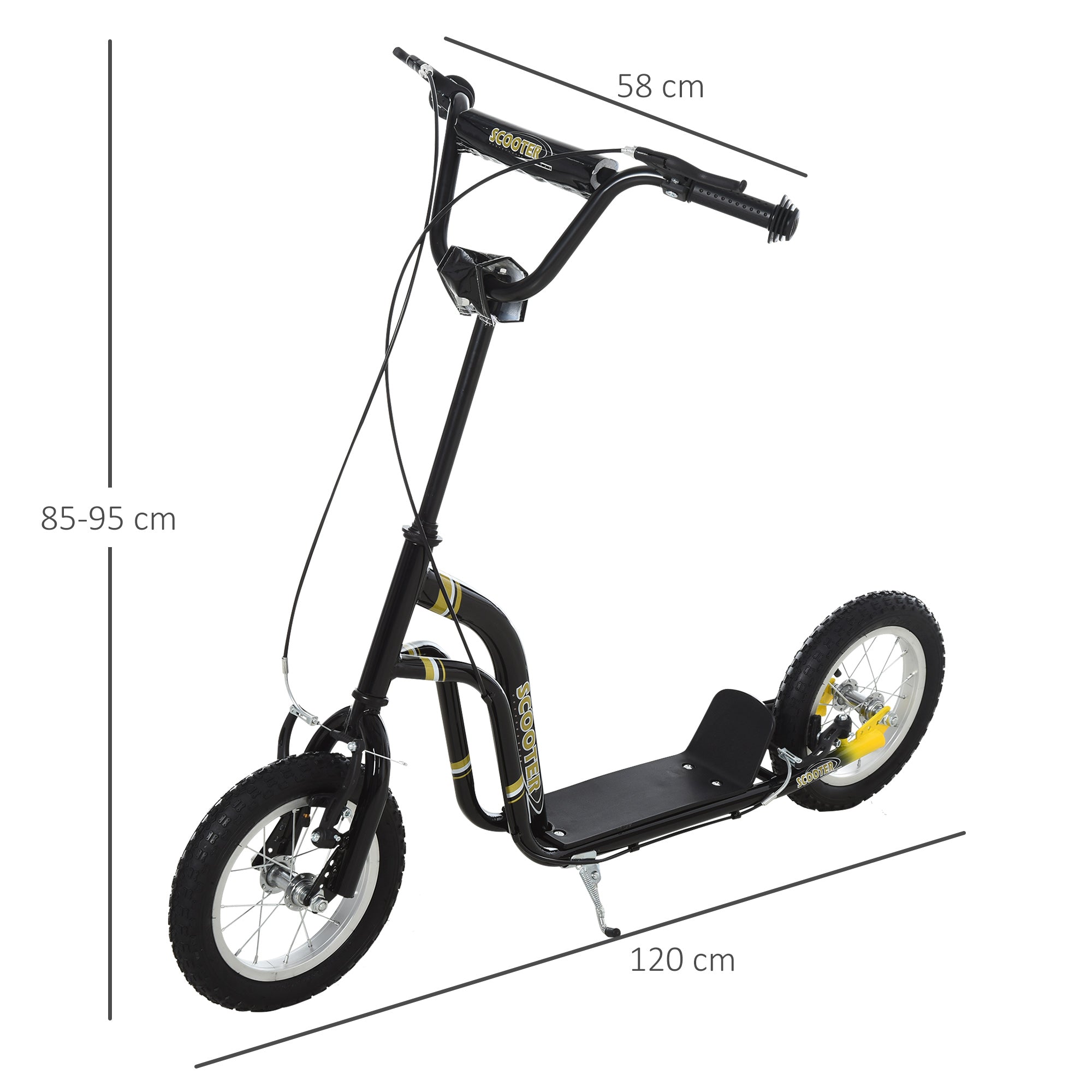 HOMCOM Teen Kids Stunt Scooter with Adjustable Handlebar, 12 Inch Rubber Tyres, Dual Brakes in Black-1