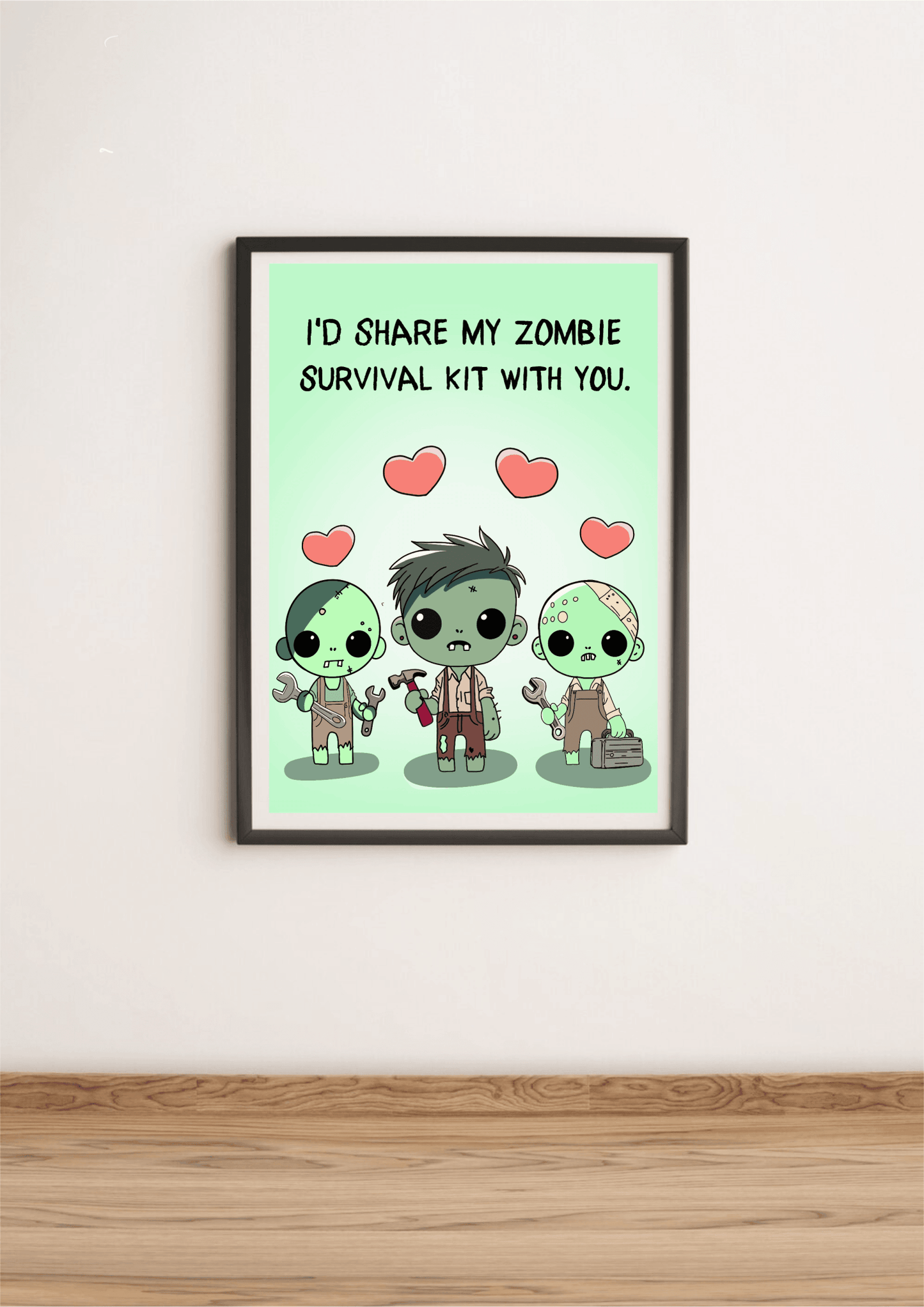 Zombie Love Art Print | Cute Survival Kit Undead Decor - mezetto KEOLIX KEOLIX
